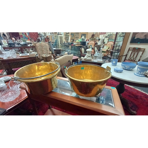 698 - Two Old Brass Preserving Pans with Iron Handles