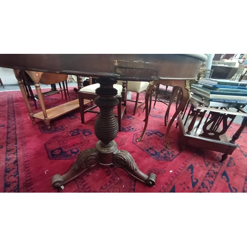 703 - 19th Century Marble Top Centre Table on Beehive Column Pod with 3 Acanthus carved Splayed Legs