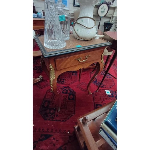 706 - French Kingwood Occasional Table with Parguetry Inlaid Top, Gilt Metal Mounts on Sabre Legs