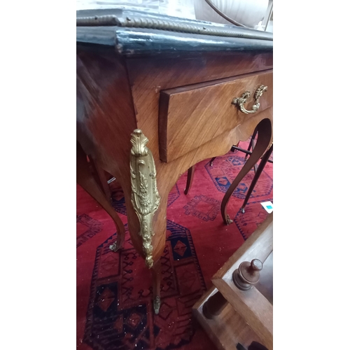 706 - French Kingwood Occasional Table with Parguetry Inlaid Top, Gilt Metal Mounts on Sabre Legs