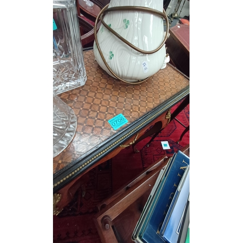 706 - French Kingwood Occasional Table with Parguetry Inlaid Top, Gilt Metal Mounts on Sabre Legs