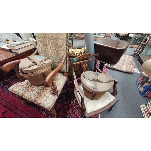 724 - Two 19th Century Canvas Hat Boxes - one Top Hat and one Bowler