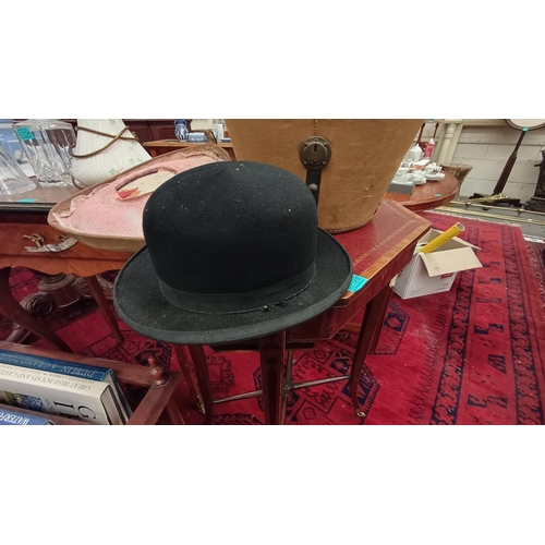 724 - Two 19th Century Canvas Hat Boxes - one Top Hat and one Bowler