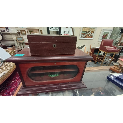 760 - Victorian Mahogany Laboratory Table Top Cabinet together with a 19th Century Rosewood Trinket Box