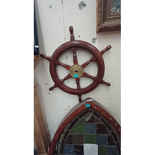 787 - Hardwood and Brass Ships Wheel