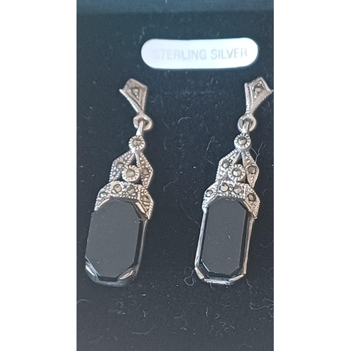 436 - Silver Onyx Drop Earrings