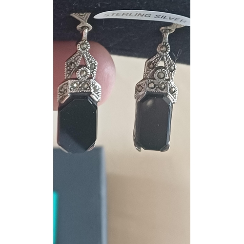 436 - Silver Onyx Drop Earrings