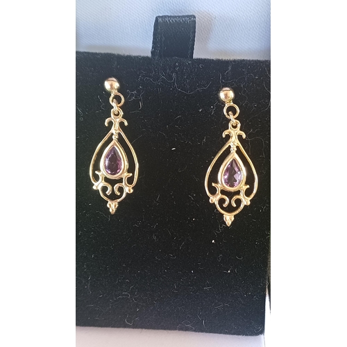 443 - 9 Carat Ameythst  Drop Earrings