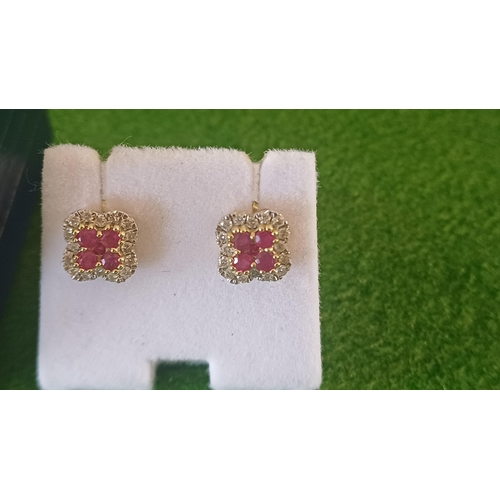 452 - Gold Diamond & Ruby Cluster Earrings