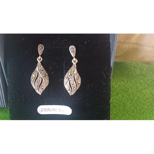 489 - Silver Marcasite Drop Earrings