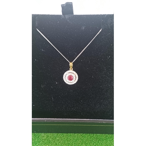 493 - 9 carat Diamond & Ruby Pendant and Chain