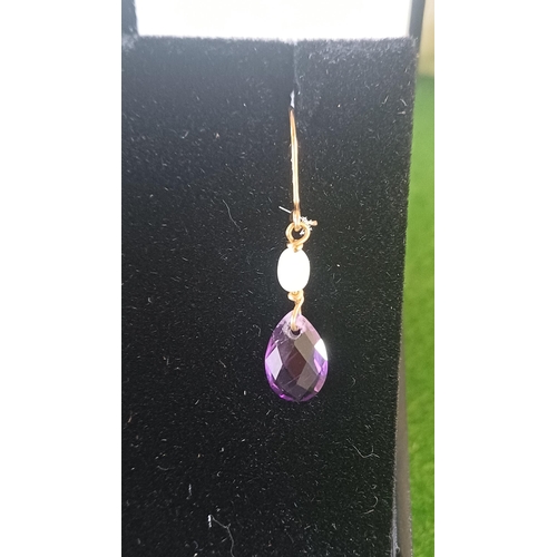 497 - 9 carat Amethyst and Pearl Drop Earrings