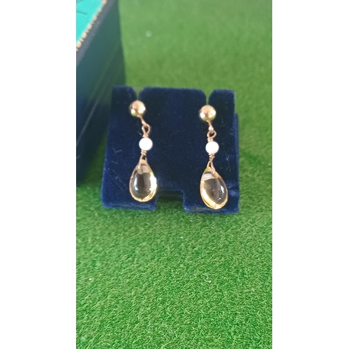 500 - 9 carat Citrine and Pearl Drop Earrings