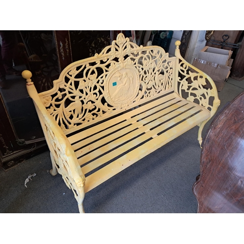 103 - Good Heavy Cast Iron Garden Seat - now painted yellow