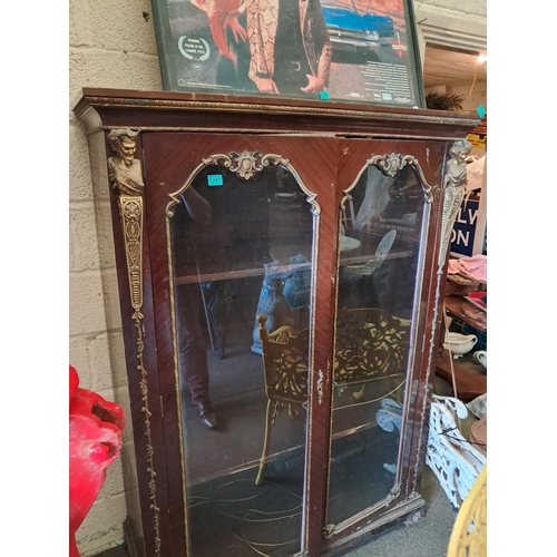 387 - French Style 2 Door Display Cabinet with Gilt Metal Mounts - needs restoration