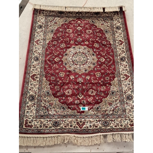 389 - Kashmir Red Ground Medallion Pattern Rug with Ivory detail (160cm x 120cm)