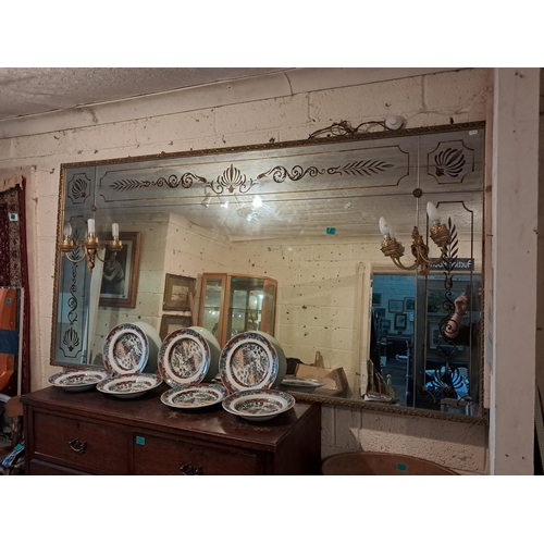 397 - Fine 1950's Wall Mirror with Twin Branch Girandole Light Fittings (204cm x 104cm)