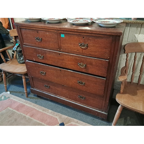 398 - Late Victorian Oak Chest of 2 Short over 3 long graduated drawers on bun feet (116cm x 112cm x 49cm)