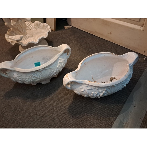 408 - Pair of White Cast Iron Garden Planters (40cm W x 16cm Tall)