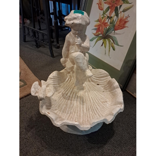 409 - Heavy Cast Iron Garden Bird Bath with Boy Figure (40cm Tall)