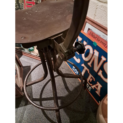 912 - Antique Industrial Swivel High Stool