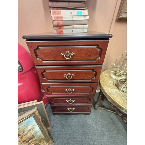 121 - Mahogany Tall Chest of 5 Drawers