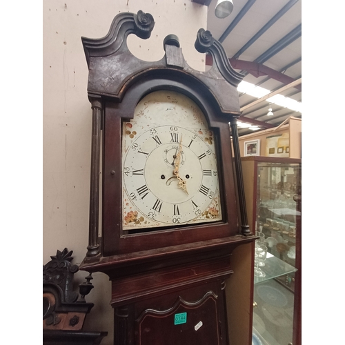 144 - Victorian Inlaid Mahogany 8 Day Longcase Clock with Enamel Arch Dial (for restoration)