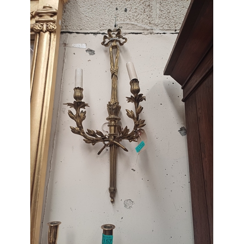 156 - Pair of Brass Wall Lights - can be used for Candles (68cm Long)