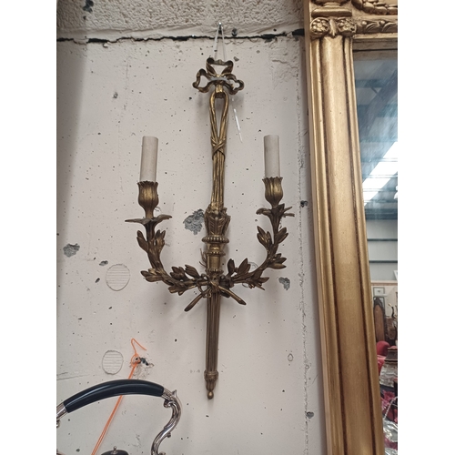 156 - Pair of Brass Wall Lights - can be used for Candles (68cm Long)