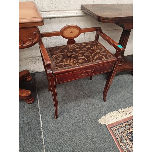 214 - Edwardian Inlaid Walnut Piano Stool with Lift Up Seat