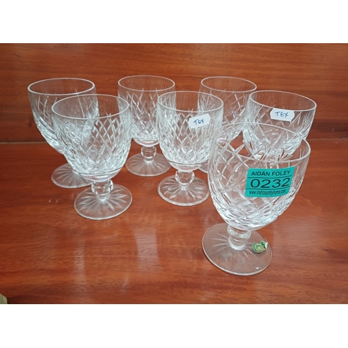 232 - Lot of 7 Waterford Stem Glasses (2 different patterns) - 13cm Tall