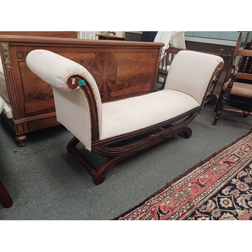 58 - Mahogany Window Seat with Regency Stripe Upholstery (ideal at the end of a bed)