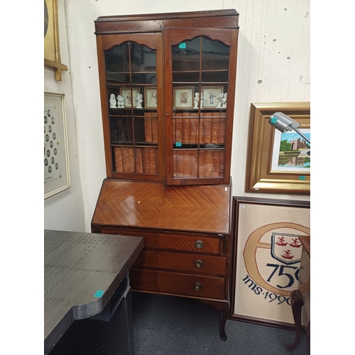 60 - Vintage Mahogany Bureau Bookcase (200cm x 88cm x 46cm)