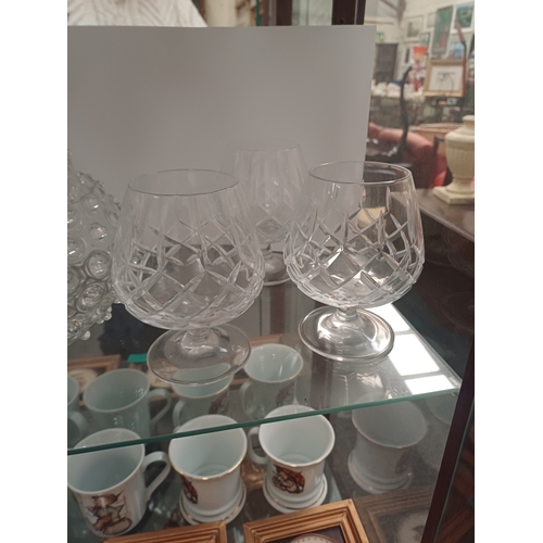 63 - Dimple Glass Jug and Bowl Set together with 7 Brandy Glasses (5 + 2)