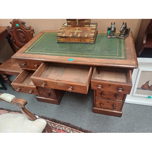 79 - Victorian Mahogany Writing Desk with Inset Tooled Leather Top