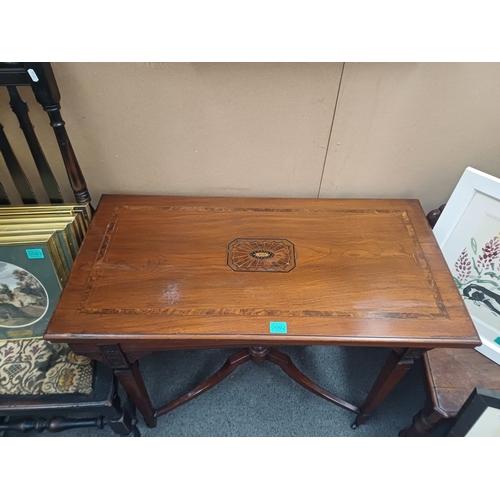 92 - Victorian Walnut Games Table with Inlaid Decoration (scratch on top)