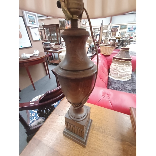 292 - Lovely Oak & Gilt Decorated Table Lamp with shade