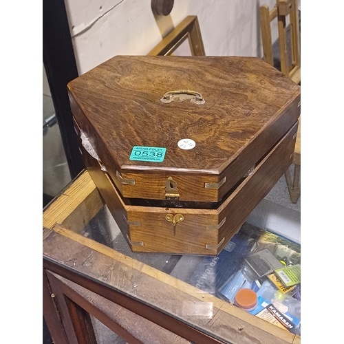 538 - Antique Brass Sundial in Wooden Case