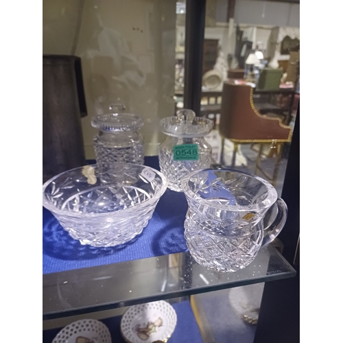 548 - Two Waterford Glass Honey Pots and a Jug and Bowl