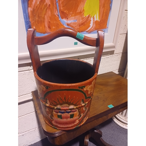 556 - Oriental Red Painted Water Bucket