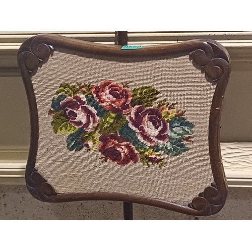 559 - Victorian Rosewood Pole Screen with Tapestry Floral Panel