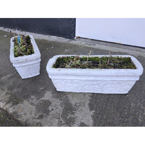 2 - Pair of Concrete Garden Planters (52cm x 20cm x 20cm)