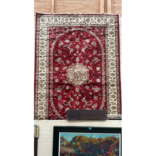 551 - Large Red and Ivory Ground Kashmir Style Carpet (2m x 3m)