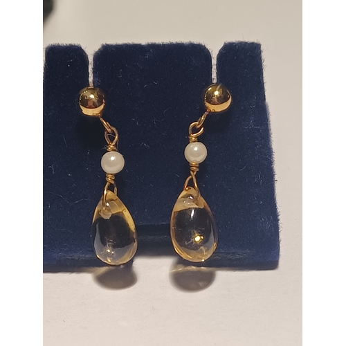 382 - 9 Carat Citrine and Pearl Drop Earrings