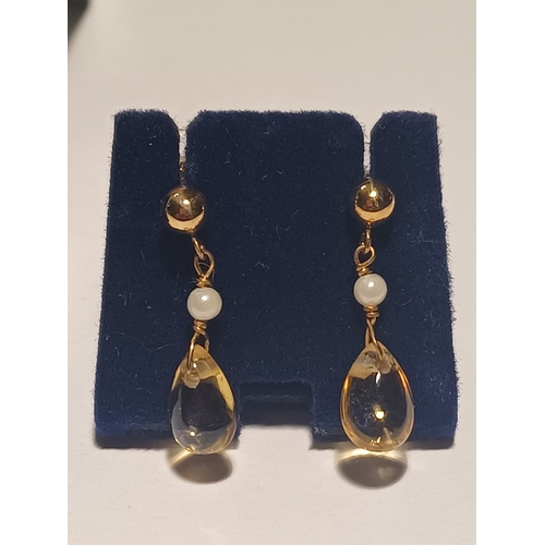 382 - 9 Carat Citrine and Pearl Drop Earrings