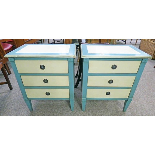 33 - PAIR OF PAINTED 3 DRAWER BEDSIDE CHESTS - 56CM