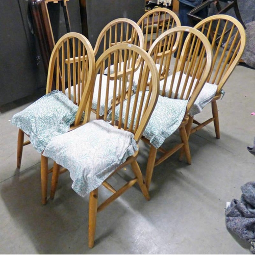 2 - SET OF 6 PINE KITCHEN CHAIRS WITH HOOP BACKS