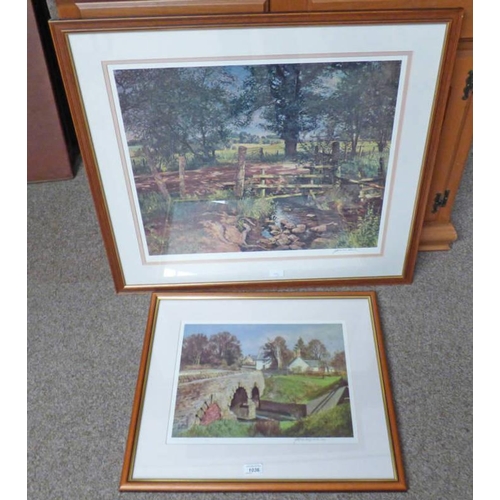 1036 - 2 MCINTOSH PATRICK SIGNED LIMITED EDITION PRINTS: BRIDGE OVER STREAM 30 X 40 CM & COUNTRY BURN - 50 ... 