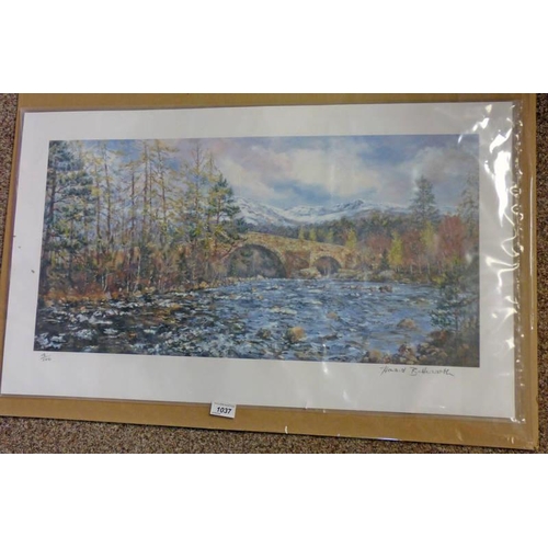 1037 - HOWARD BUTTERWORTH DEESIDE BRIDGE NO.15 OF 100 SIGNED PRINT 35 X 71 CM