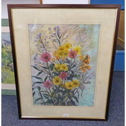 1041 - M BROTHER,  FLOWERS,  INDISTINCTLY SIGNED,  FRAMED GOUACHE,  60 X 46 CM